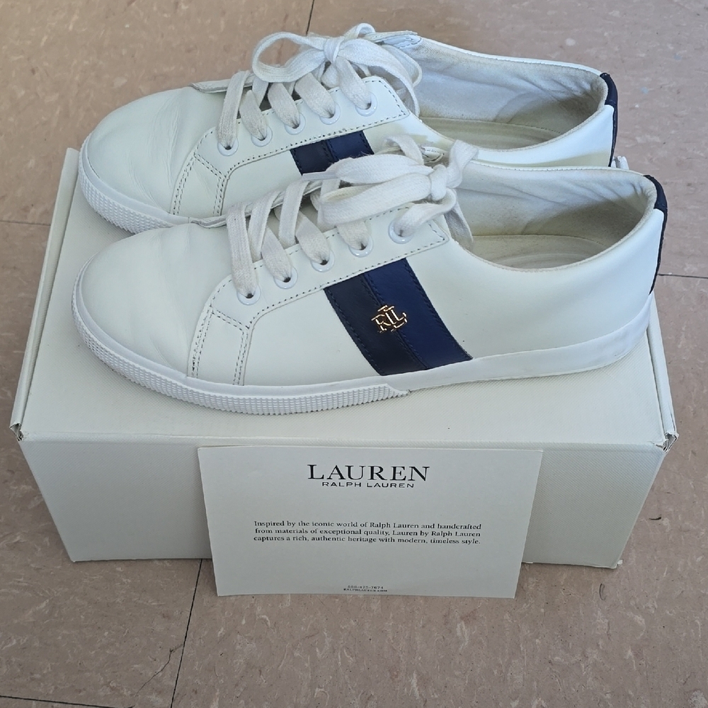 Lauren Ralph Lauren White and Navy Sneakers - Picture 3 of 7